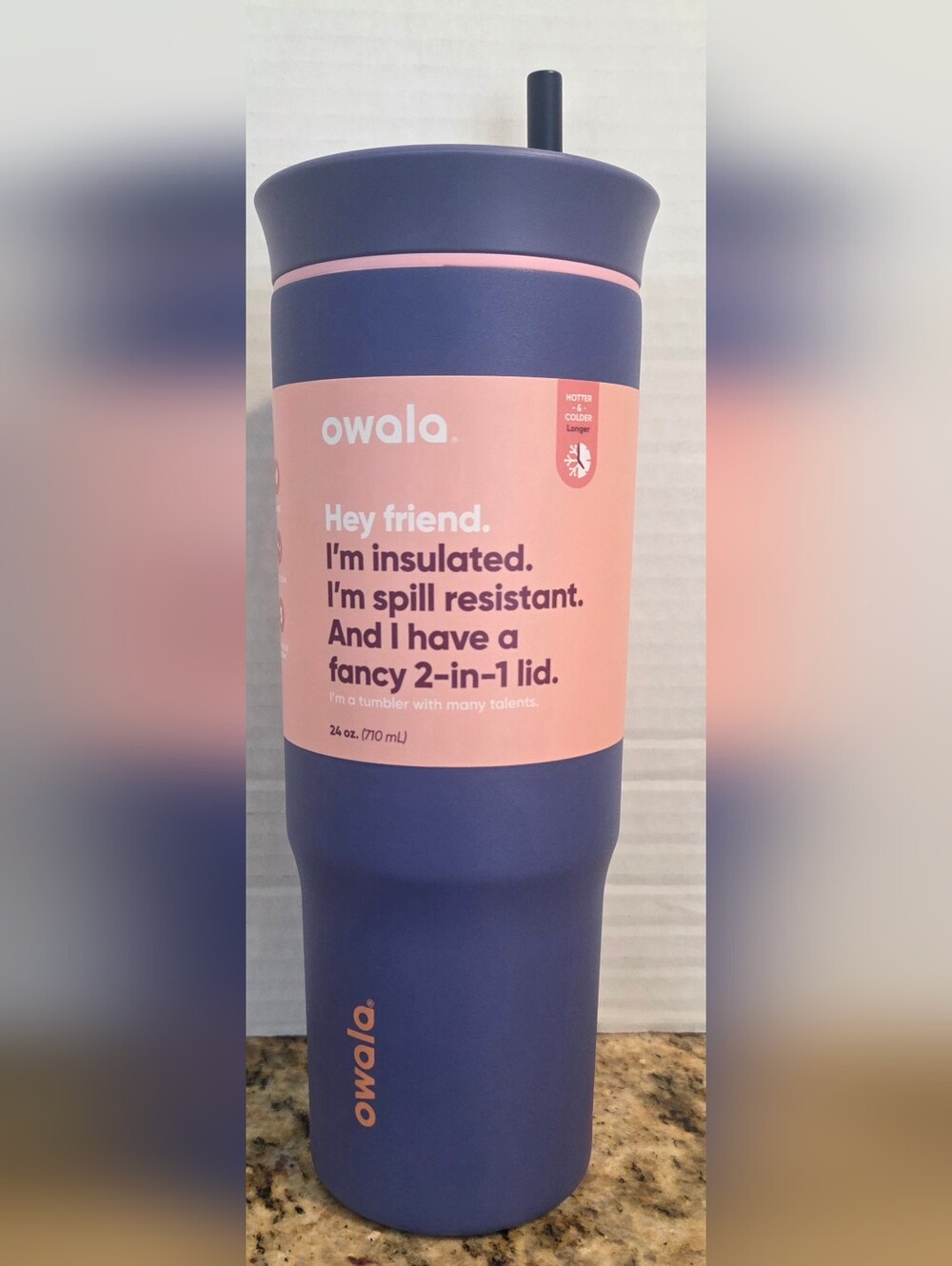 Owala Insulated 24 oz Tumbler Cup - Blue Jay with Pink Accent